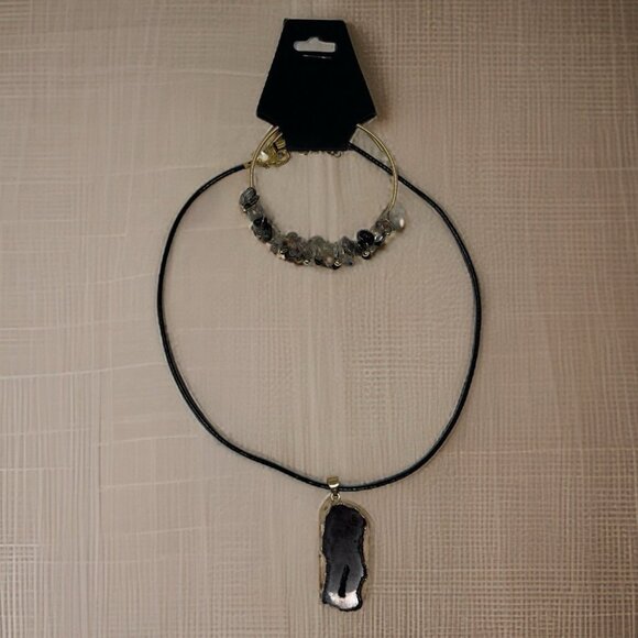 Black Agate Tourmalinated Quartz Bracelet and Necklace Bundle Jewelry Set - Picture 9 of 11
